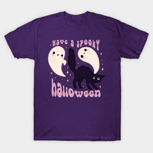 Have a spooky halloween a Cute black cat and ghosts T-Shirt